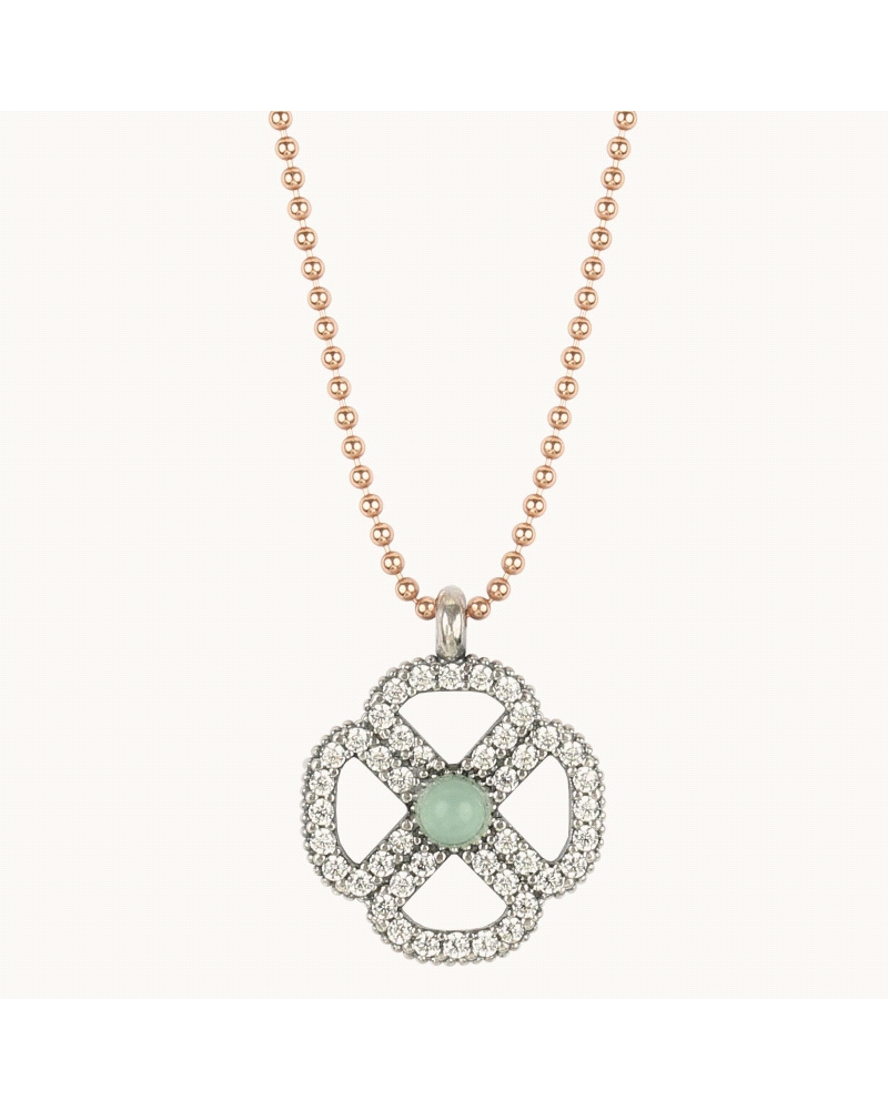 Collar de plata de primera ley (925), símil ópalo azul y circonitas.