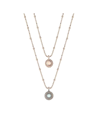 Collar de plata de primera ley (925) con baño de oro rosa, calcedonia, cuarzo rosa y circonitas.