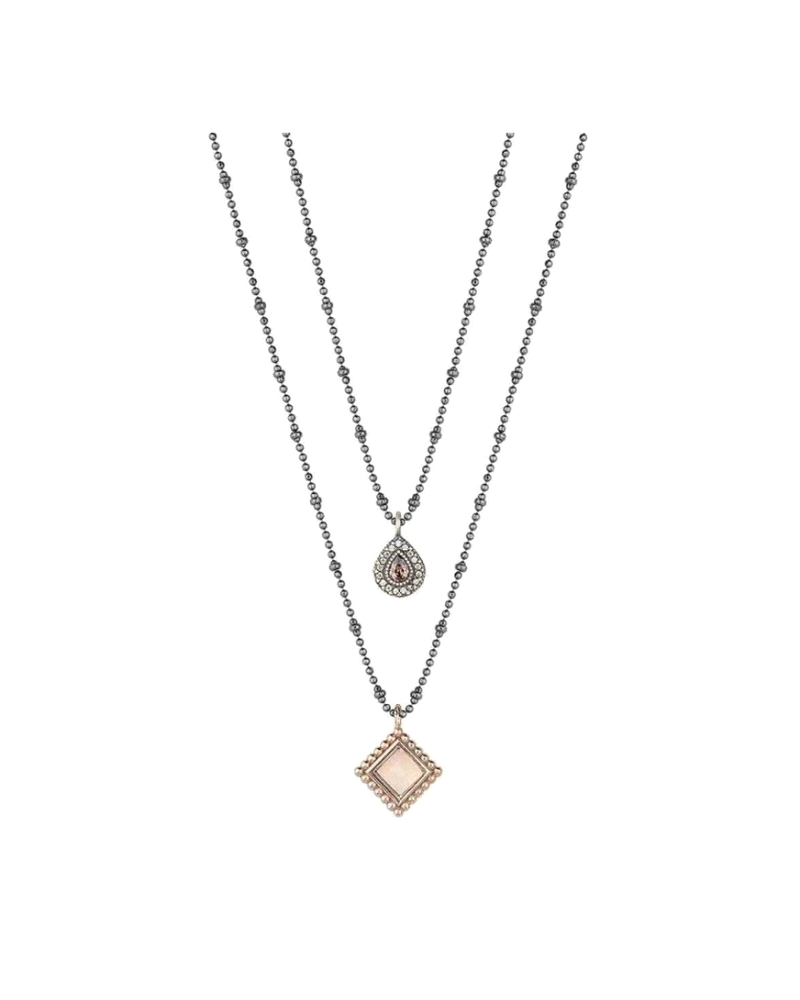 Collar de plata de primera ley (925) con baño de oro rosa, cuarzo rosa y circonitas.