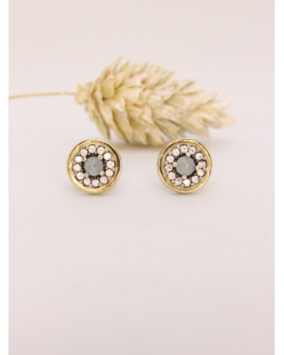 Pendientes de oro y plata de ley.
8mm de diámetro, calcedonia verde y cierre de presión.