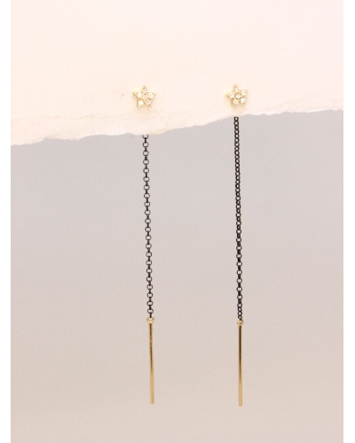 Pendientes de oro y cadena plata de ley ( 925) con rutenio negro.