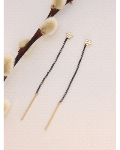 Pendientes de oro y cadena plata de ley ( 925) con rutenio negro.