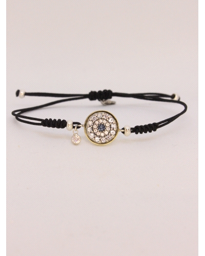 Pulsera de plata de ley con oro, espinelas blancas y azules.
Ajustable a todas las medidas mediante cierre en forma de nudo cor