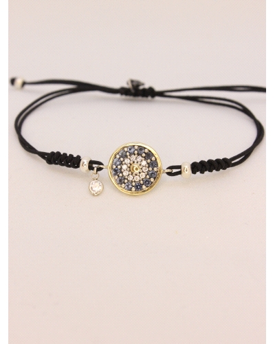 Pulsera de plata de ley con oro, espinelas blancas y azules.
Ajustable a todas las medidas mediante cierre en forma de nudo cor