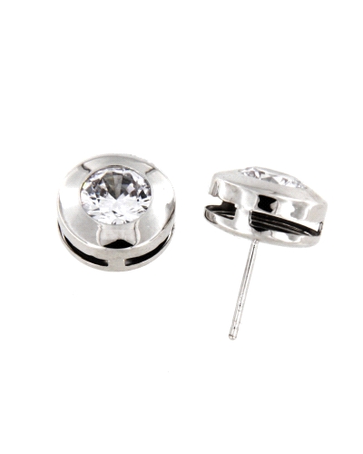 <P>Pendienetes de oro blanco de 18 kts con circonita en chatón.</P>
<P>Cierre de presión.</P>
<P>Medida: 8,5 mm de diametro.</