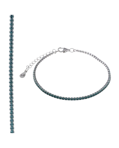 Pulsera tipo tennis elaborada en plata 925, con una delicada hilera de circonias azul verdoso finamente engastadas que reflejan 