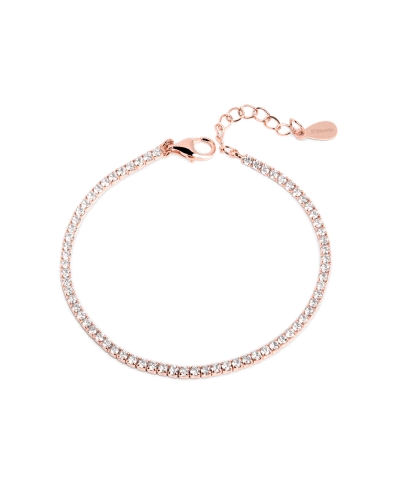 Pulsera tipo tennis elaborada en plata 925 y baño de oro rosa, con una delicada hilera de circonias blancas finamente engastadas