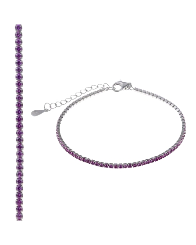 Pulsera tipo tennis elaborada en plata 925, con una delicada hilera de circonias en color fucsia finamente engastadas que reflej