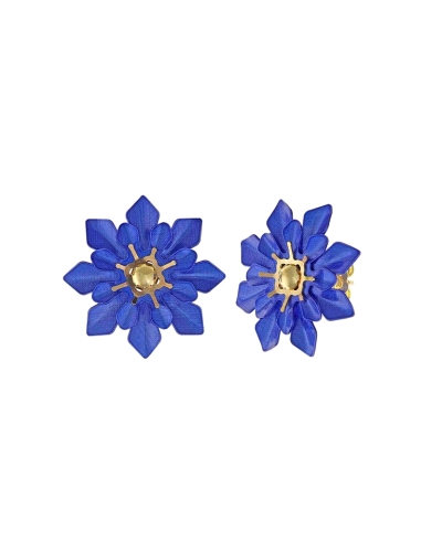 <P>Pendientes de plata de primera ley (925) esmaltados en color azul intenso y centro con baño de oro amarillo en forma de flor.