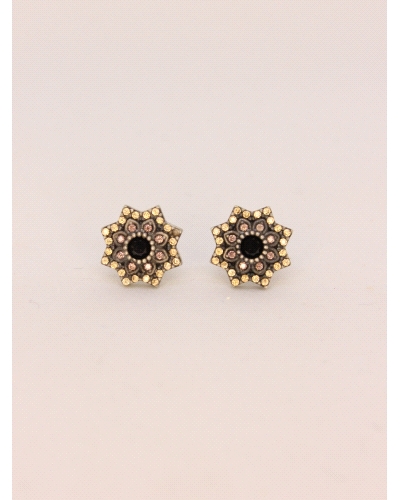 <P>Pendientes de plata de primera ley (925) con circonitas en color negro, marrón y champán.</P>
<P>Cierre de presión.</P>
<P>