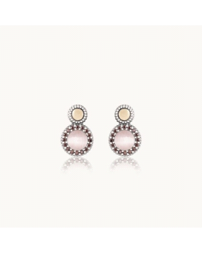 <P>Pendientes de plata de primera ley (925) con lamina de oro y cuarzo rosa.</P>
<P>Cierre de presión.</P>
<P>Medida: 13 x 8,5
