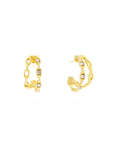 <P>Pendientes de plata de primera ley (925) bañados en oro amarillo de 18kt con circonita blanca.</P>
<P>Cierre de presión.</P>