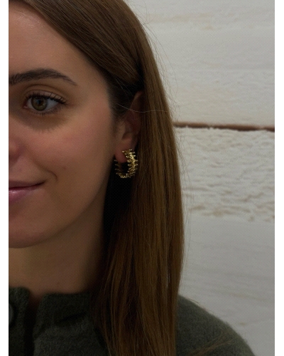 <P>Pendientes de plata de primera ley (925) bañados en oro amarillo de 18kt.</P>
<P>Cierre de presión.</P>
<P>Medida: 2,4 cm d