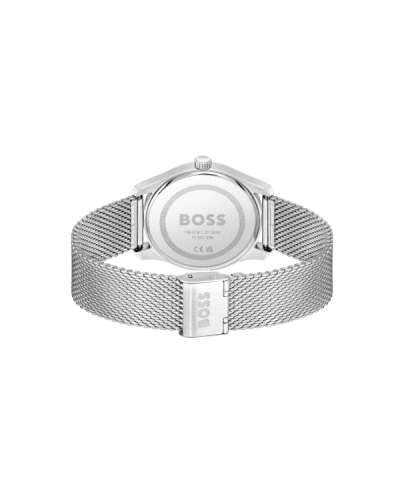 Este reloj BOSS Hombre en acero plateado con esfera azul con textura y diferentes niveles rezuma elegancia y sencillez. Subesfer