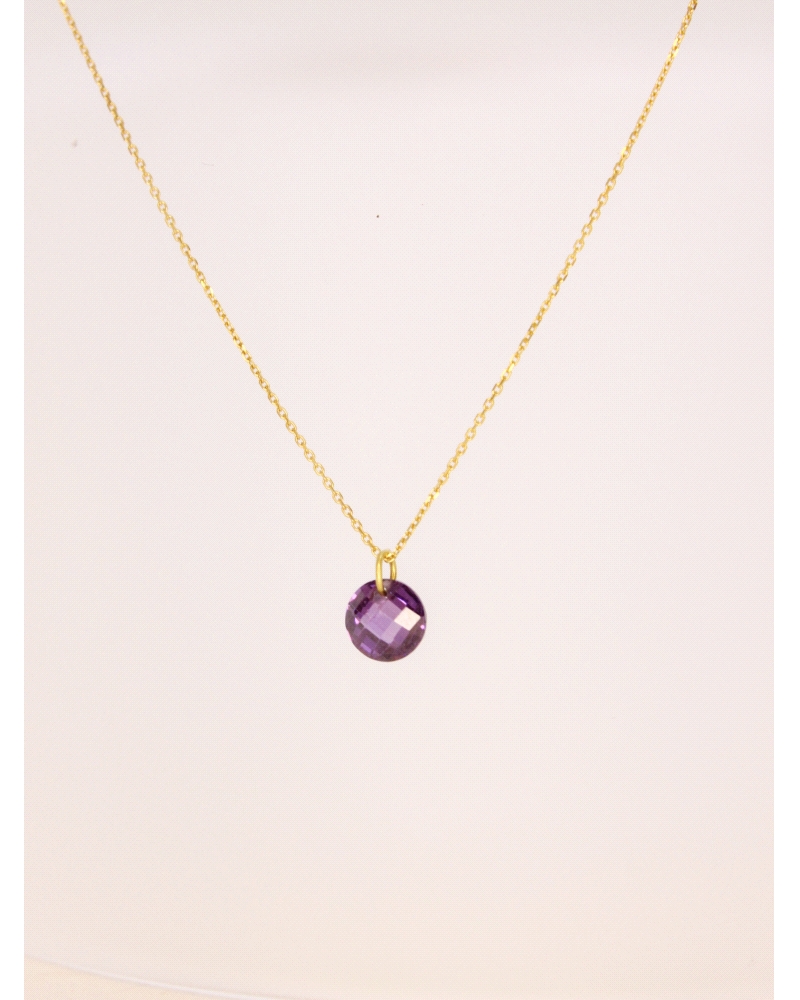 <P>Collar de oro amarillo 18k y circonita color amatista.</P>
<P>Medida de colgante:&nbsp;6 x&nbsp;6 mm</P>
<P>Largo de cadena