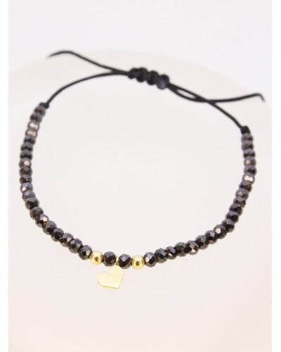 Pulsera de oro amarillo de primera ley (750) corazón con espinela negra. ( medida extensible: de 15 a 23 cm)