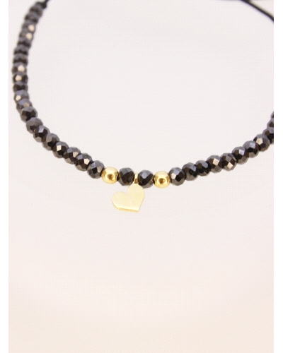 Pulsera de oro amarillo de primera ley (750) corazón con espinela negra. ( medida extensible: de 15 a 23 cm)