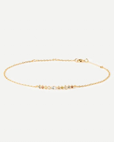 Pulsera cadena adornada con circonitas multicolor con tamaños y formas diferentes