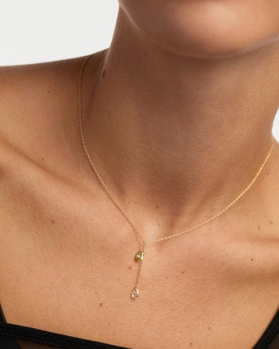 Collar cadena Y con dos colgantes de circonitas en forma de gota