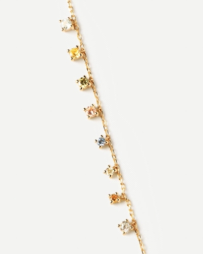 Collar cadena de plata bañada en oro con ocho colgantes de circonitas cúbicas multicolores