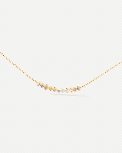 Collar cadena adornado con circonitas multicolor con tamaños y formas diferentes