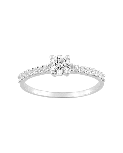 <P>Anillo elaborado en oro blanco de 9 quilates, adornado con una circonita central talla&nbsp;brillante y&nbsp; aro pavé de peq