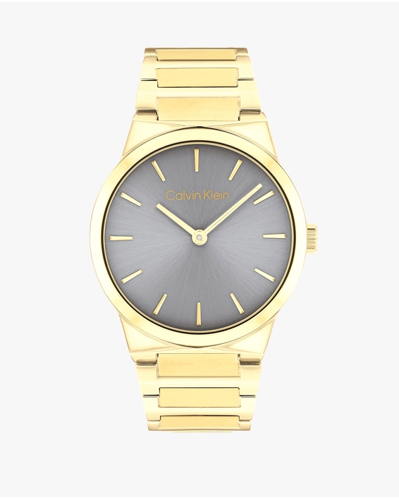 El Calvin Klein CK 25100082 Linear Elegance es un reloj de cuarzo para mujer en acero inoxidable dorado, con caja redonda de 36 