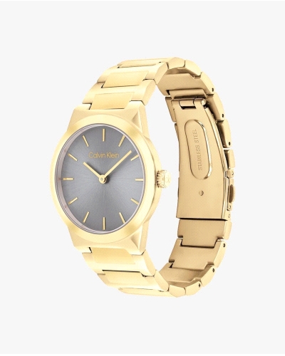 El Calvin Klein CK 25100082 Linear Elegance es un reloj de cuarzo para mujer en acero inoxidable dorado, con caja redonda de 36 