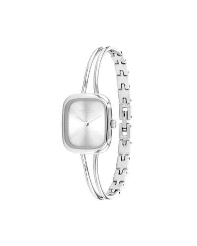 El Calvin Klein CK 25100131 Adore es un reloj de cuarzo para mujer en acero inoxidable plateado, con caja rectangular de 20,8 mm