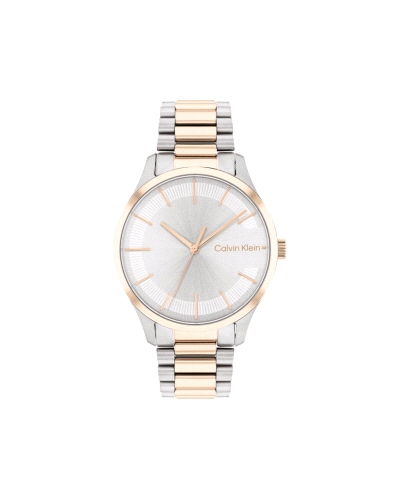 El Calvin Klein CK 25200044 Iconic es un reloj de cuarzo para mujer, bicolor (acero y oro rosa), con caja redonda de 35 mm, esfe