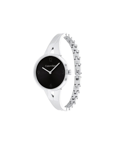 El Calvin Klein CK 25100026 Joyful es un reloj de cuarzo para mujer en acero inoxidable plateado, con caja redonda de 30 mm, esf