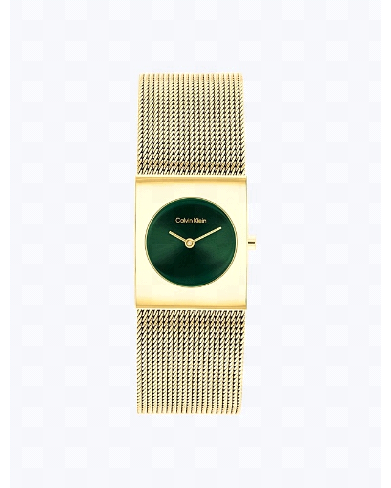 El Calvin Klein CK 25100136 Pulse es un reloj de cuarzo para mujer, en acero inoxidable dorado, con caja cuadrada de 21 mm, esfe