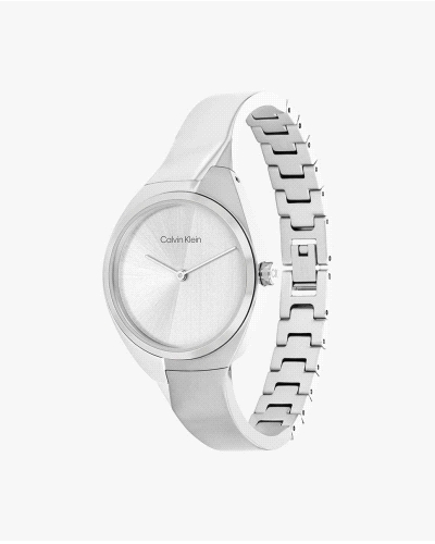 Reloj Calvin Klein Charming 25200234 de cuarzo para mujer, con caja de acero inoxidable de 30 mm, esfera plateada minimalista y 