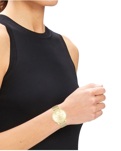 Reloj CK Timeless Mesh 25200103, de cuarzo multifunción para mujer, con caja redonda de acero inoxidable dorado de 38 mm y corre