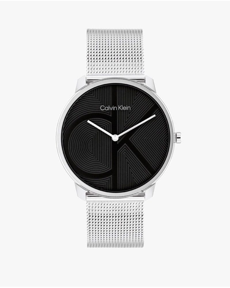 Reloj CK Iconic 25300012, de cuarzo, unisex, con caja redonda de acero inoxidable plateado de 40 mm, esfera negra minimalista y 