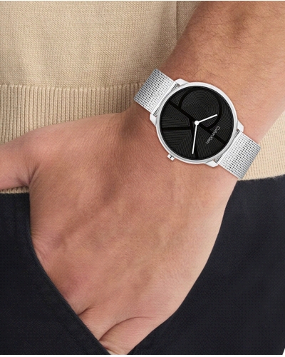 Reloj CK Iconic 25300012, de cuarzo, unisex, con caja redonda de acero inoxidable plateado de 40 mm, esfera negra minimalista y 