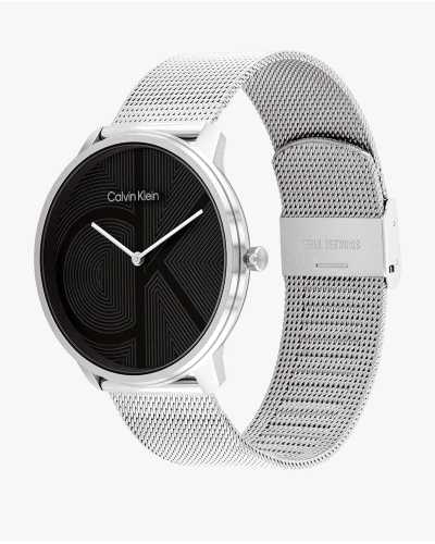 Reloj CK Iconic 25300012, de cuarzo, unisex, con caja redonda de acero inoxidable plateado de 40 mm, esfera negra minimalista y 