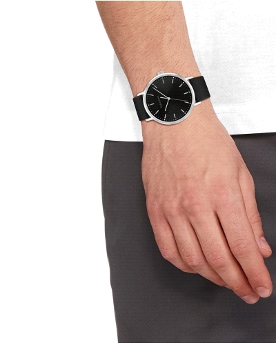 Reloj Calvin Klein Modern 25200050 de cuarzo para hombre, con caja de acero inoxidable plateado de 42 mm y esfera negra minimali