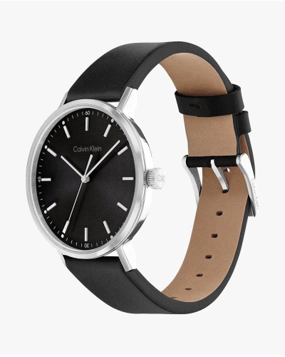 Reloj Calvin Klein Modern 25200050 de cuarzo para hombre, con caja de acero inoxidable plateado de 42 mm y esfera negra minimali