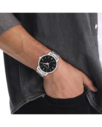 Reloj Calvin Klein Linked 25200500 para hombre, de cuarzo, con caja de acero inoxidable de 41 mm y una esfera negra texturizada,