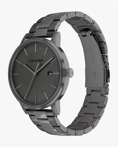 Reloj CK Linked 25200054 para hombre, de cuarzo, con caja de acero inoxidable gris de 43 mm y brazalete de eslabones a juego; es