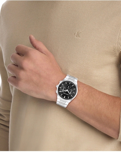 Reloj Calvin Klein Distinguish 25200459 multifunción para hombre, de cuarzo, con caja y brazalete de acero inoxidable plateado d