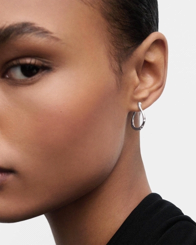 Aros ondulados pequeños de plata adornados con circonitas blancas.