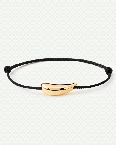 Pulsera de cordón negro ajustable con diseño de gota.