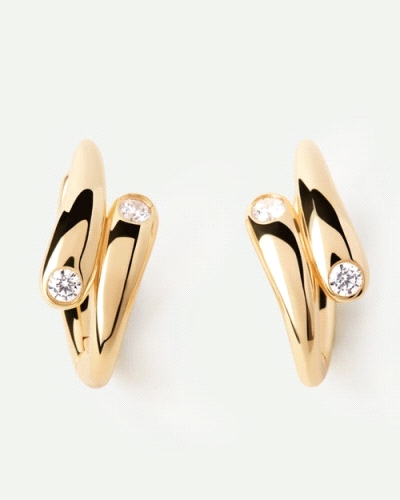 Aros asimétricos con dos gotas supuerpuestas adornadas con circonitas blanc.