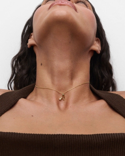 Collar de plata de ley con baño de oro y colgante de inicial A en suaves líneas curvas.