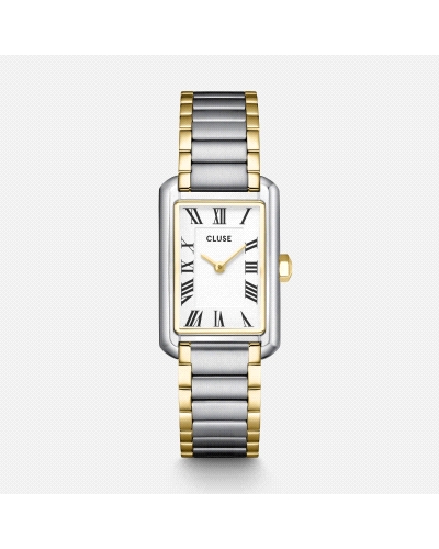 El reloj rectangular para mujer Belisenna tiene una caja bicolor plateada y dorada de 21 mm, una esfera blanca de aspecto vintag
