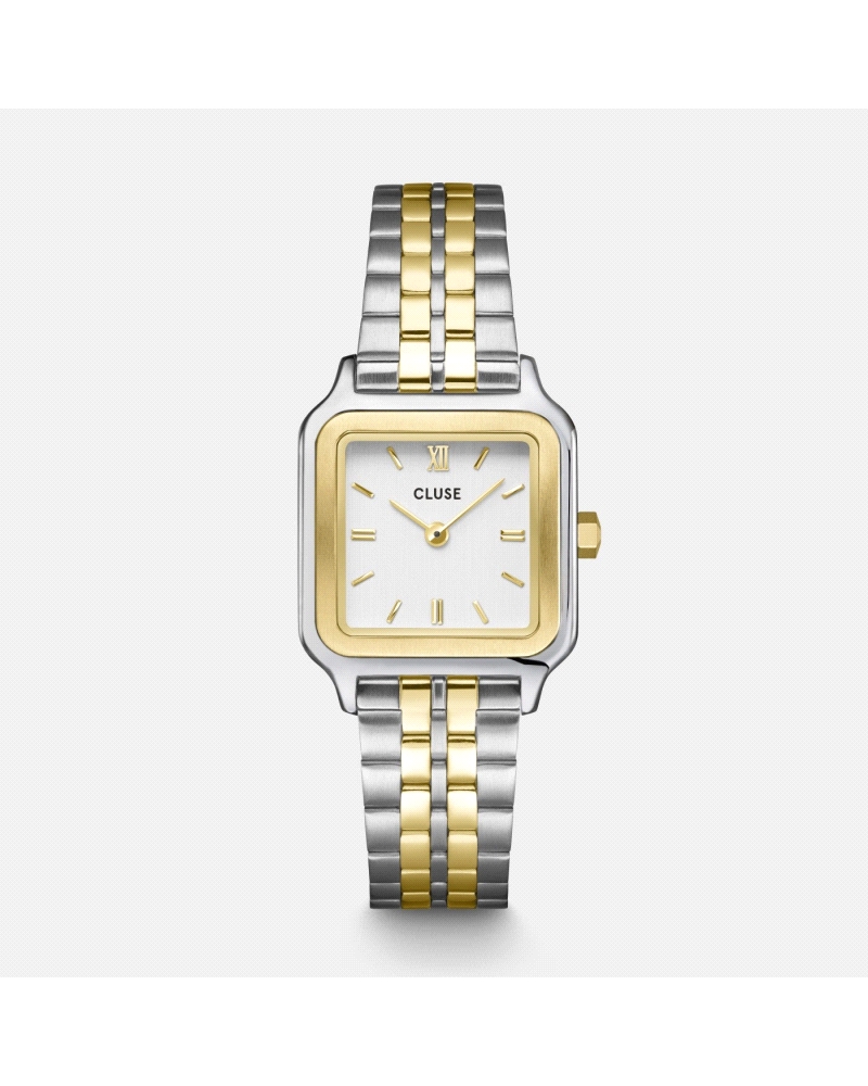 Cluse Gracieuse Petite CW11801. Reloj de mujer fino y elegante con caja cuadrada bicolor oro/plata de 24 mm y perfil delgado de 