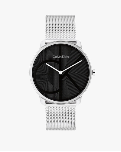 Reloj CK Iconic 25300012, de cuarzo, unisex, con caja redonda de acero inoxidable plateado de 40 mm, esfera negra minimalista y 