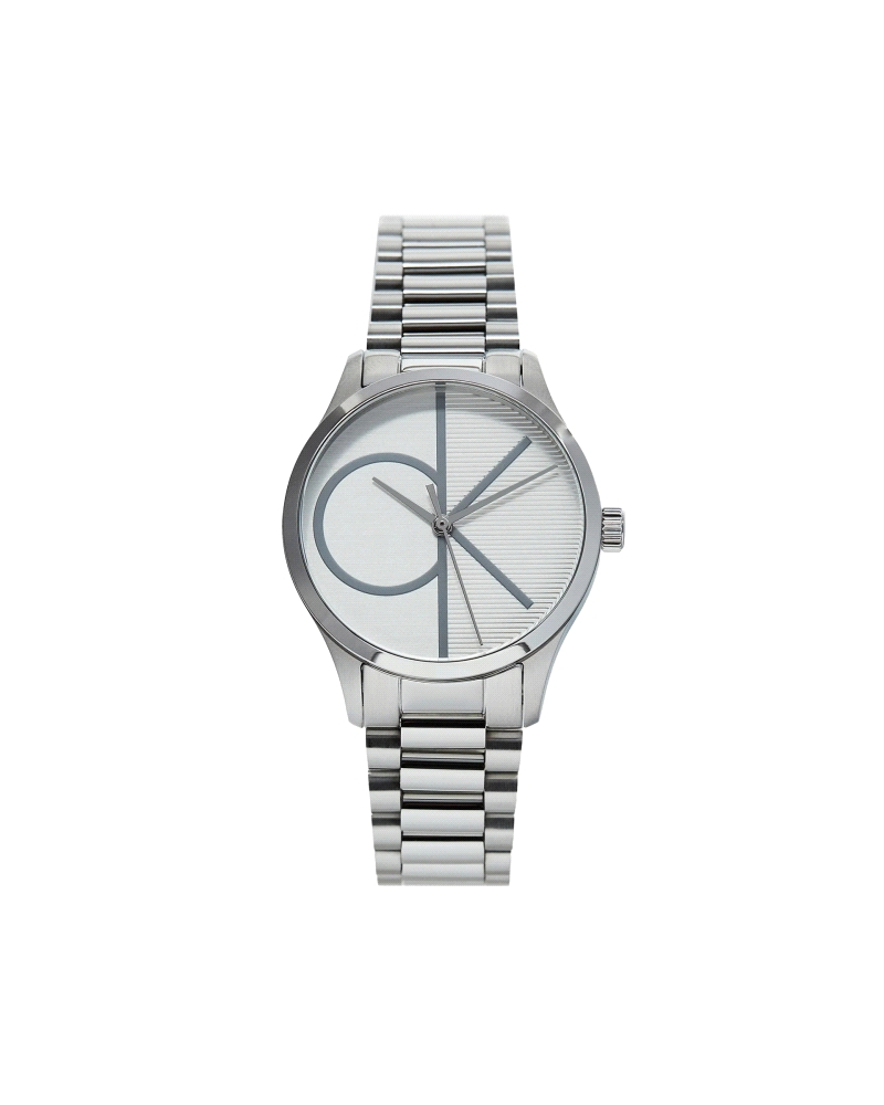 Reloj Calvin Klein Iconic 25200345, de cuarzo, mujer, con caja redonda y brazalete de eslabones, todo en acero inoxidable platea